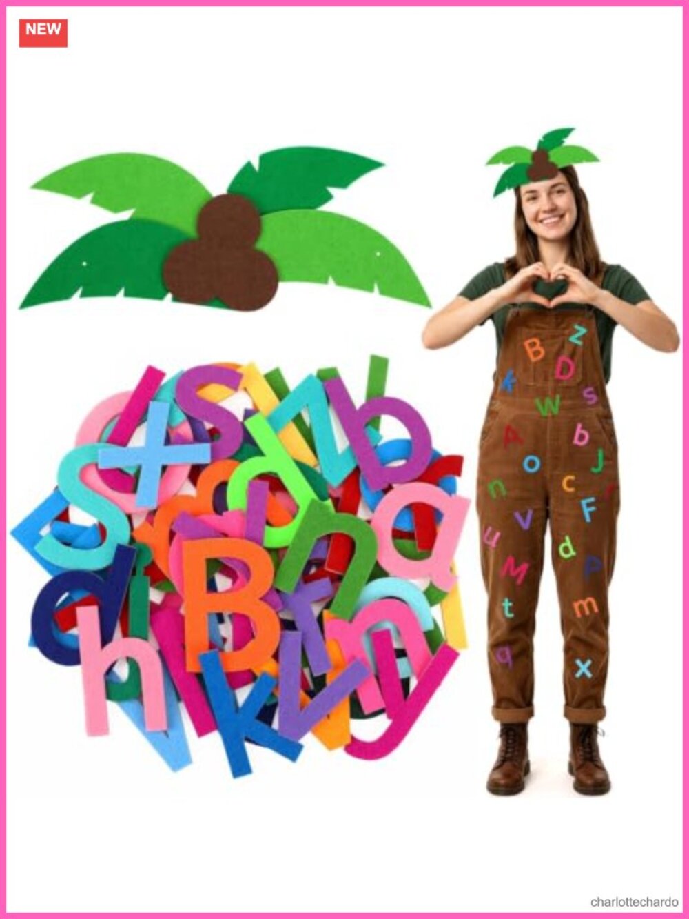 Palm Tree Costume Headband Set 52 Self Adhesive Felt Letters Adult